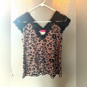 Leopard Top with Lace Trim Cap Sleeves